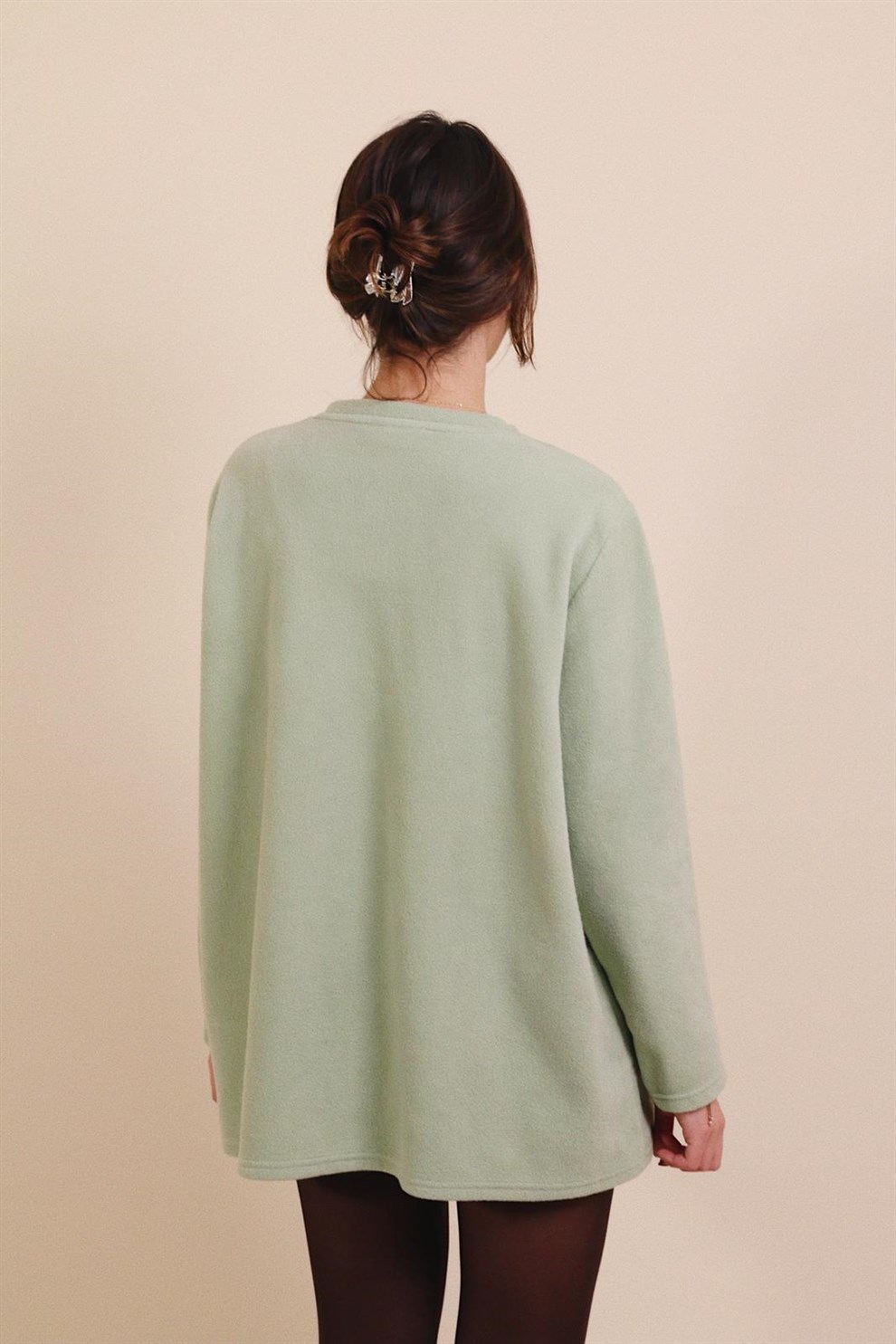 İşlemeli Yeşil Polar Sweat