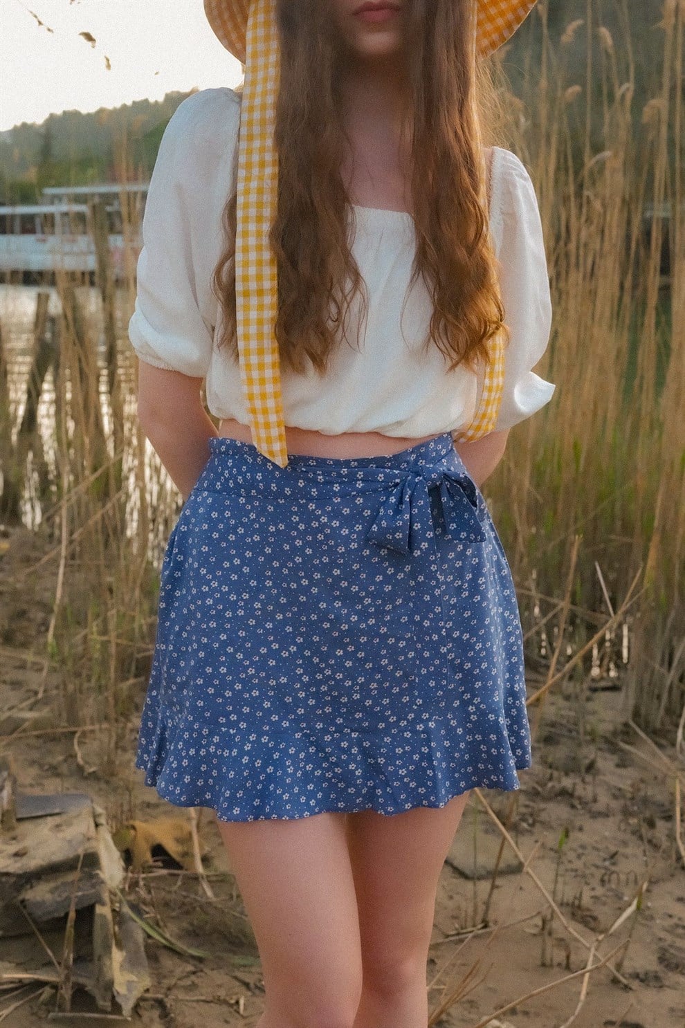 Mavi Flory Şort Etek