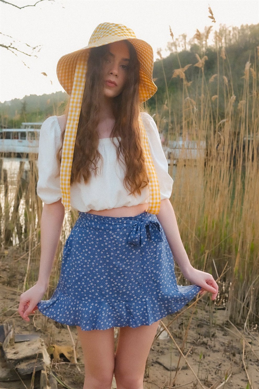 Mavi Flory Şort Etek