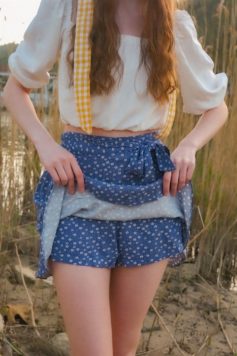 Mavi Flory Şort Etek
