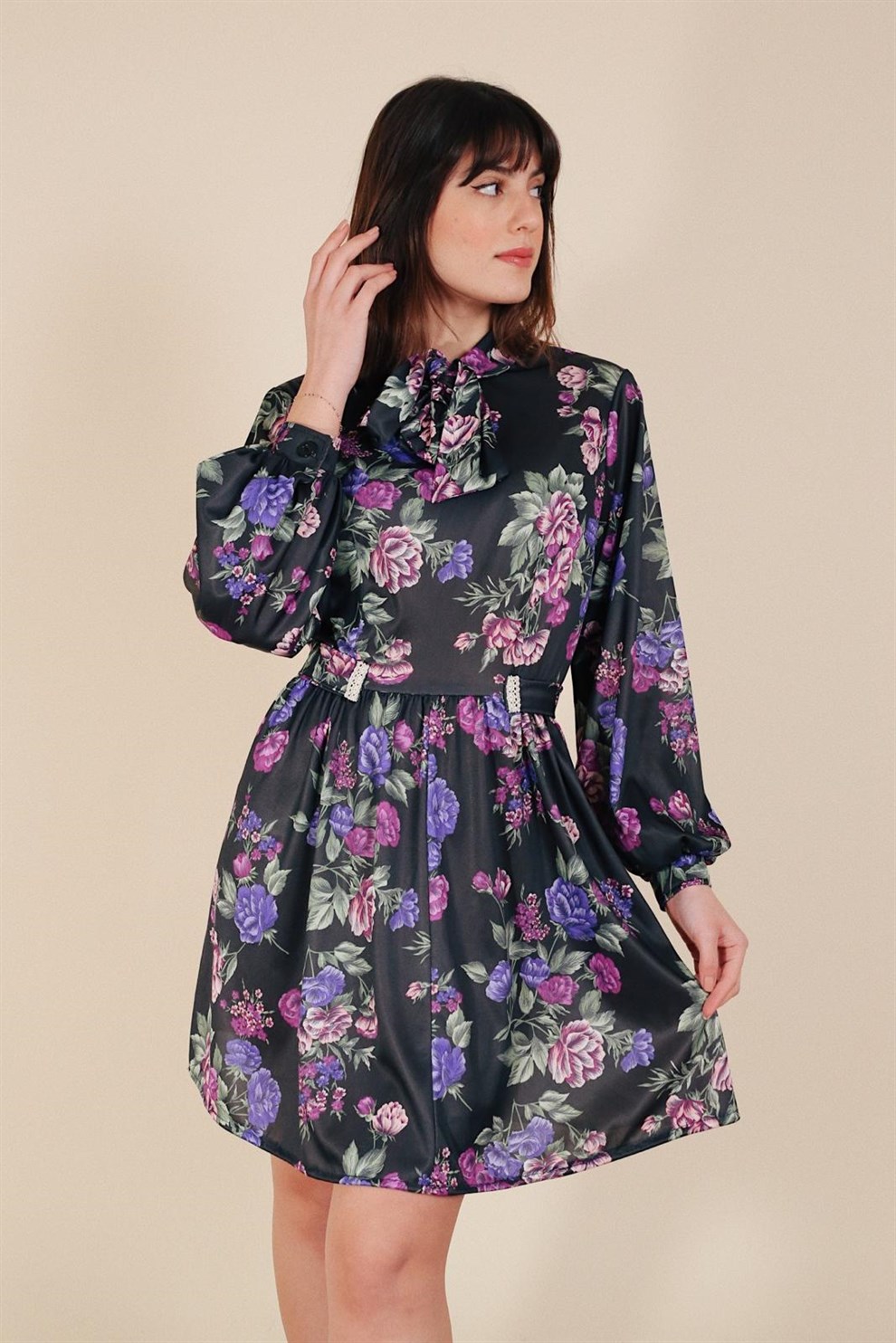Mor Floral Elbise