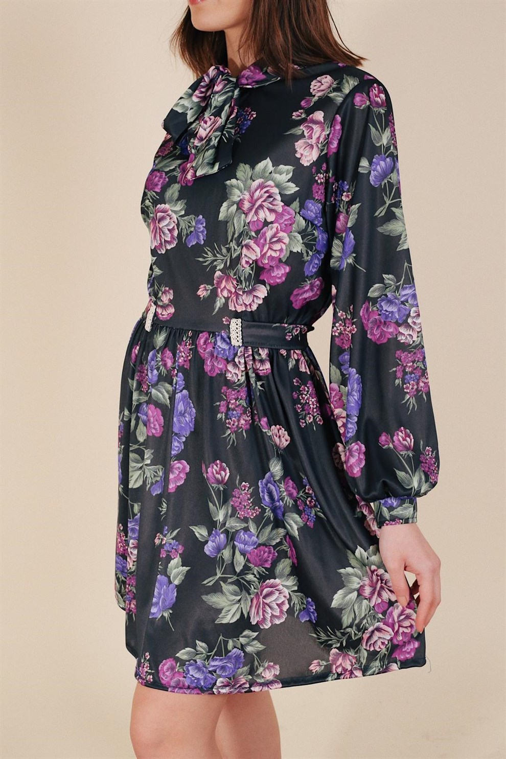 Mor Floral Elbise