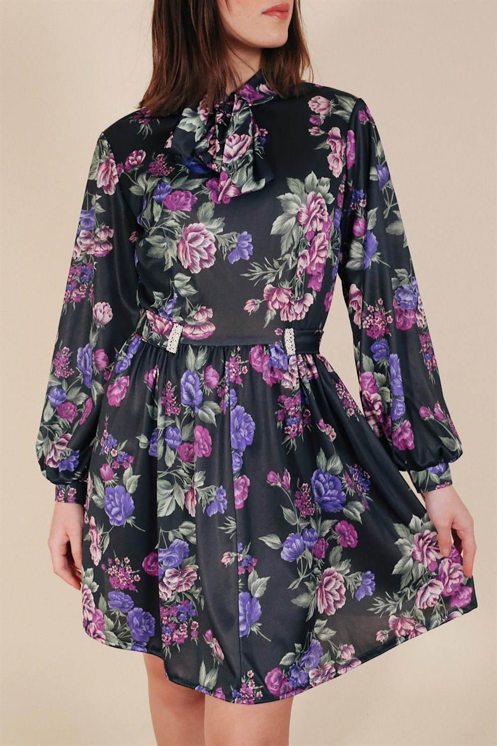 Mor Floral Elbise