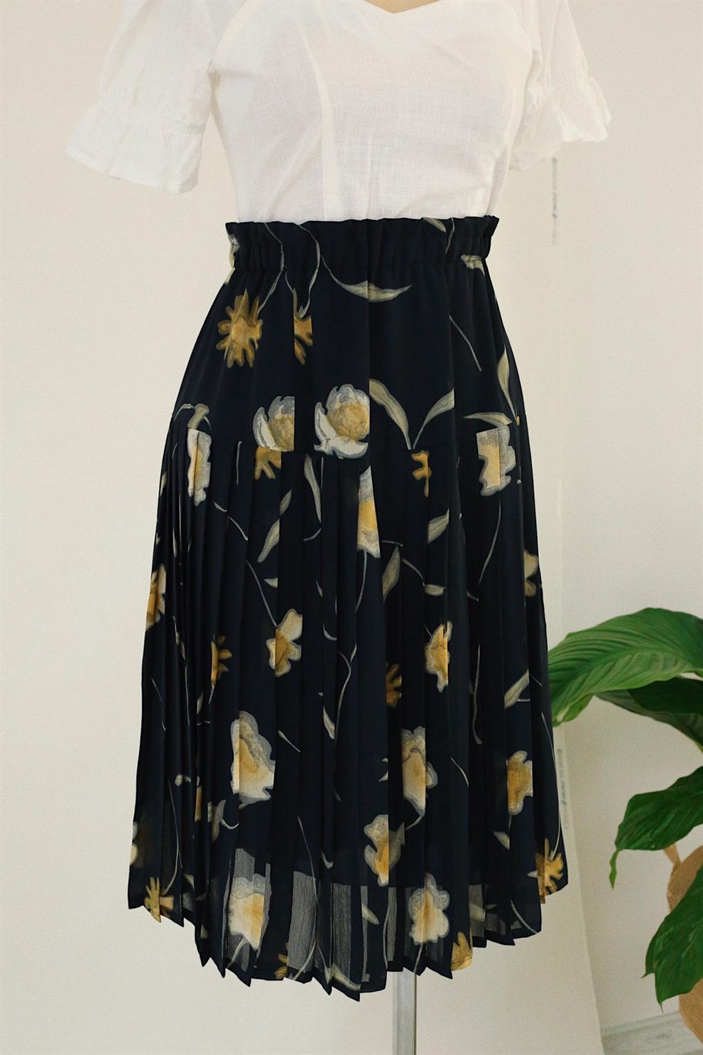 Pileli Floral Etek