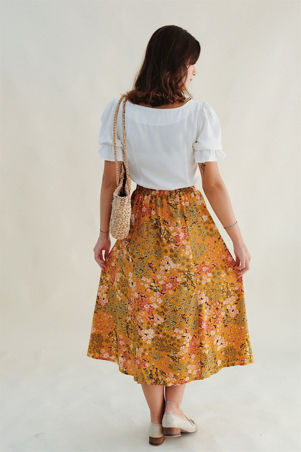 Sarı Floral Etek