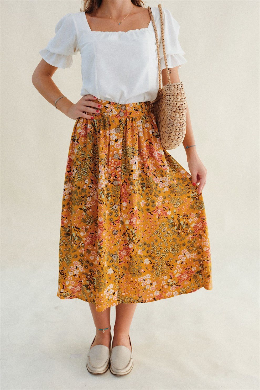 Sarı Floral Etek
