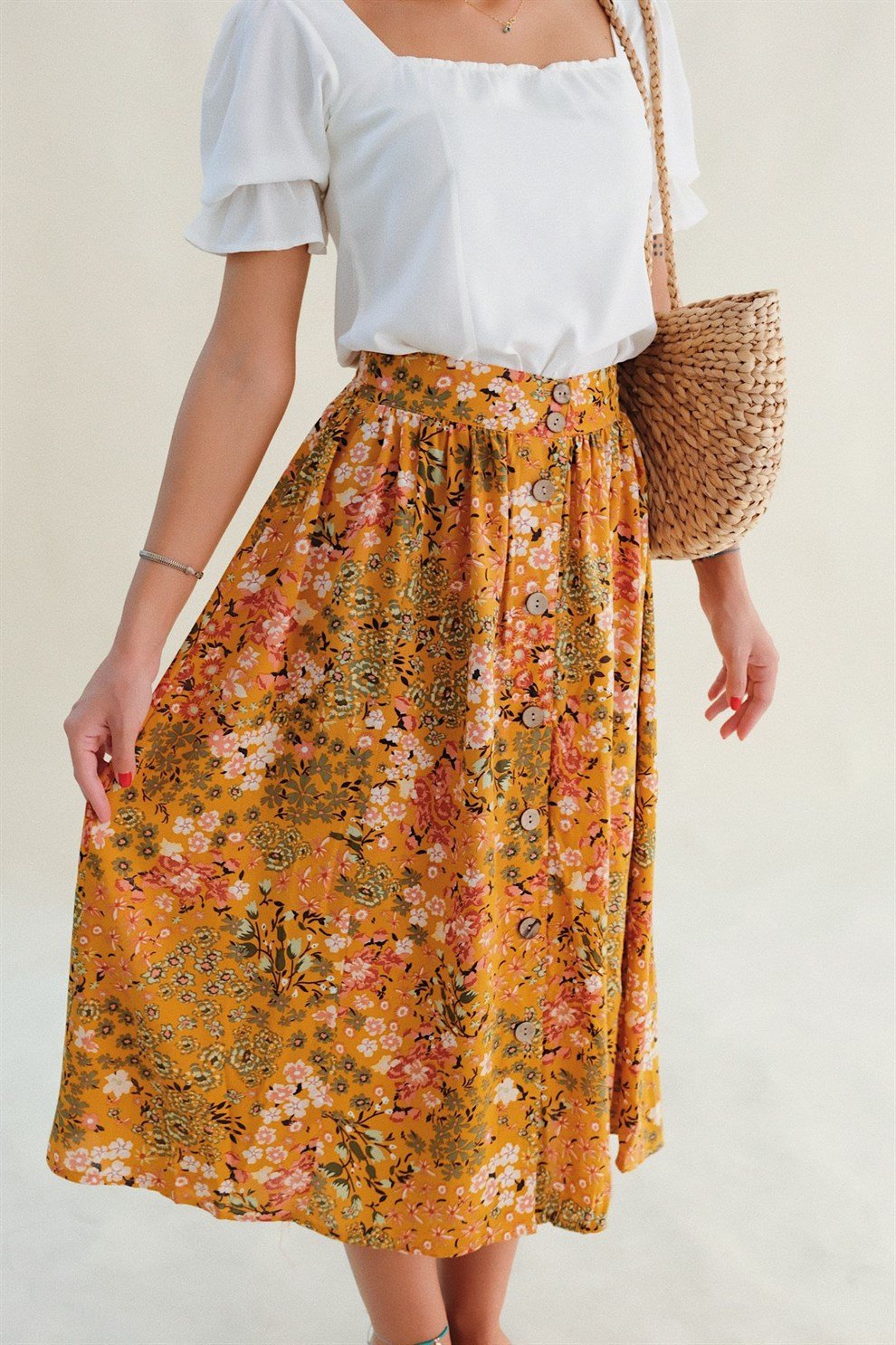 Sarı Floral Etek