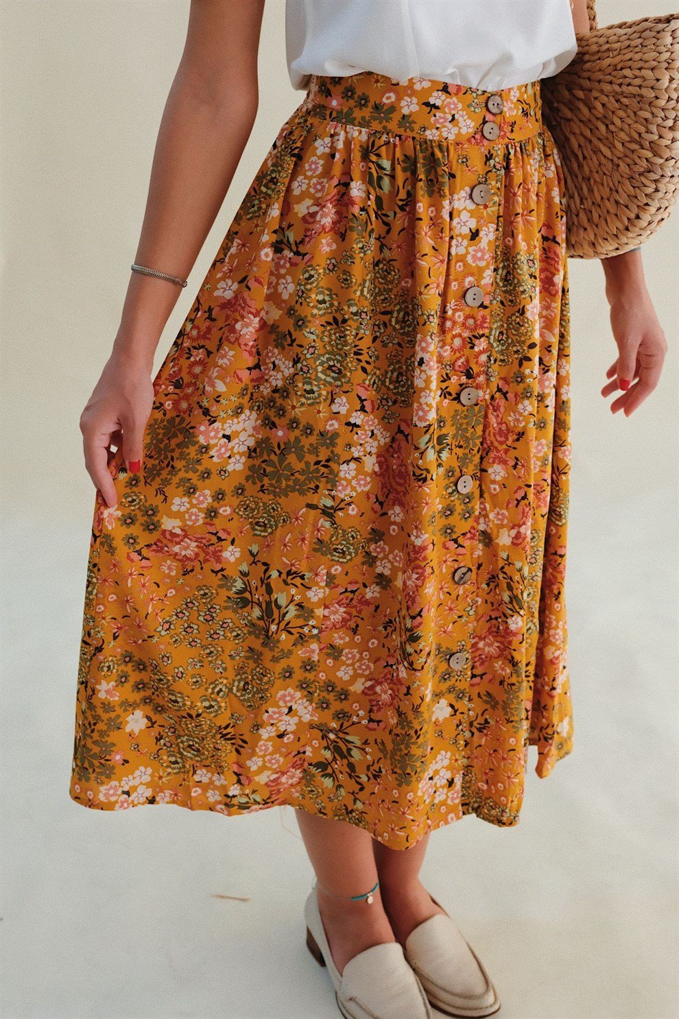 Sarı Floral Etek