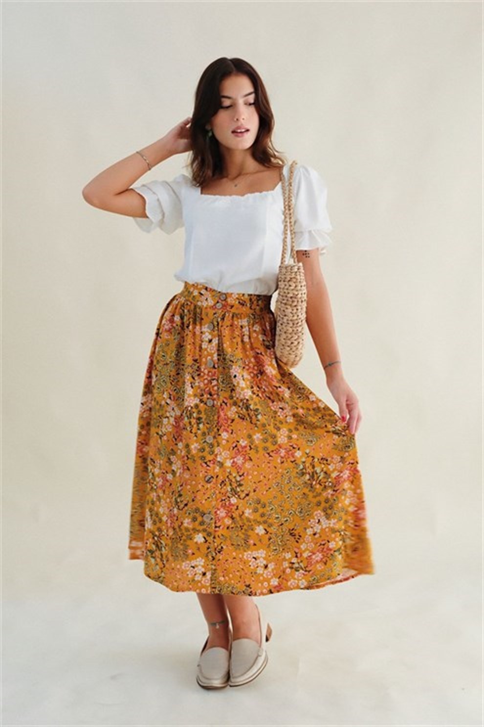 Sarı Floral Etek