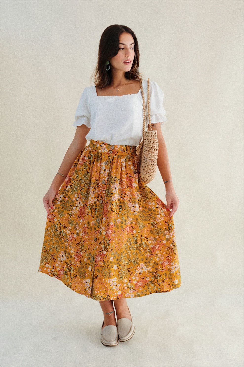 Sarı Floral Etek