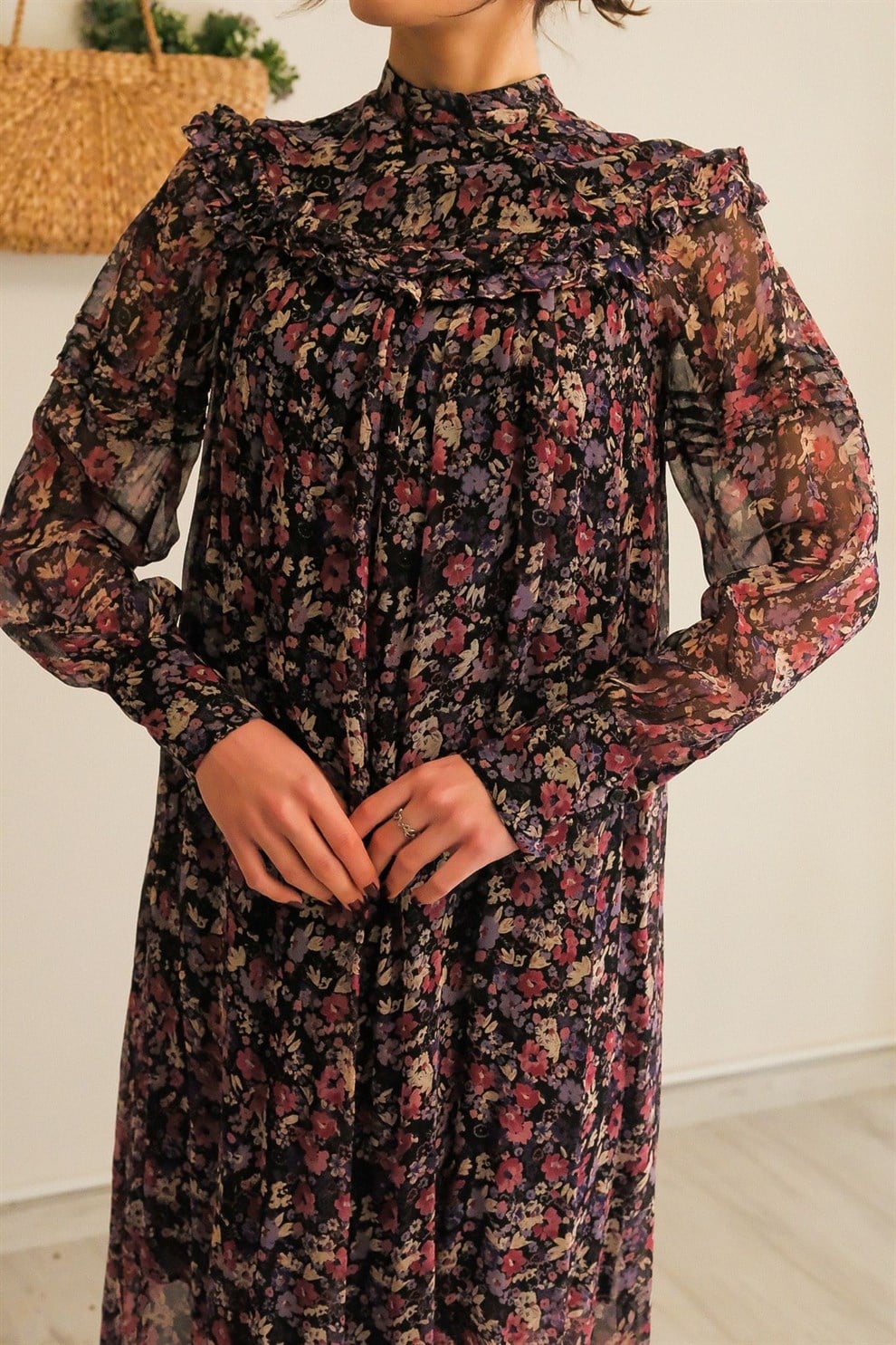 Şifon Floral Elbise