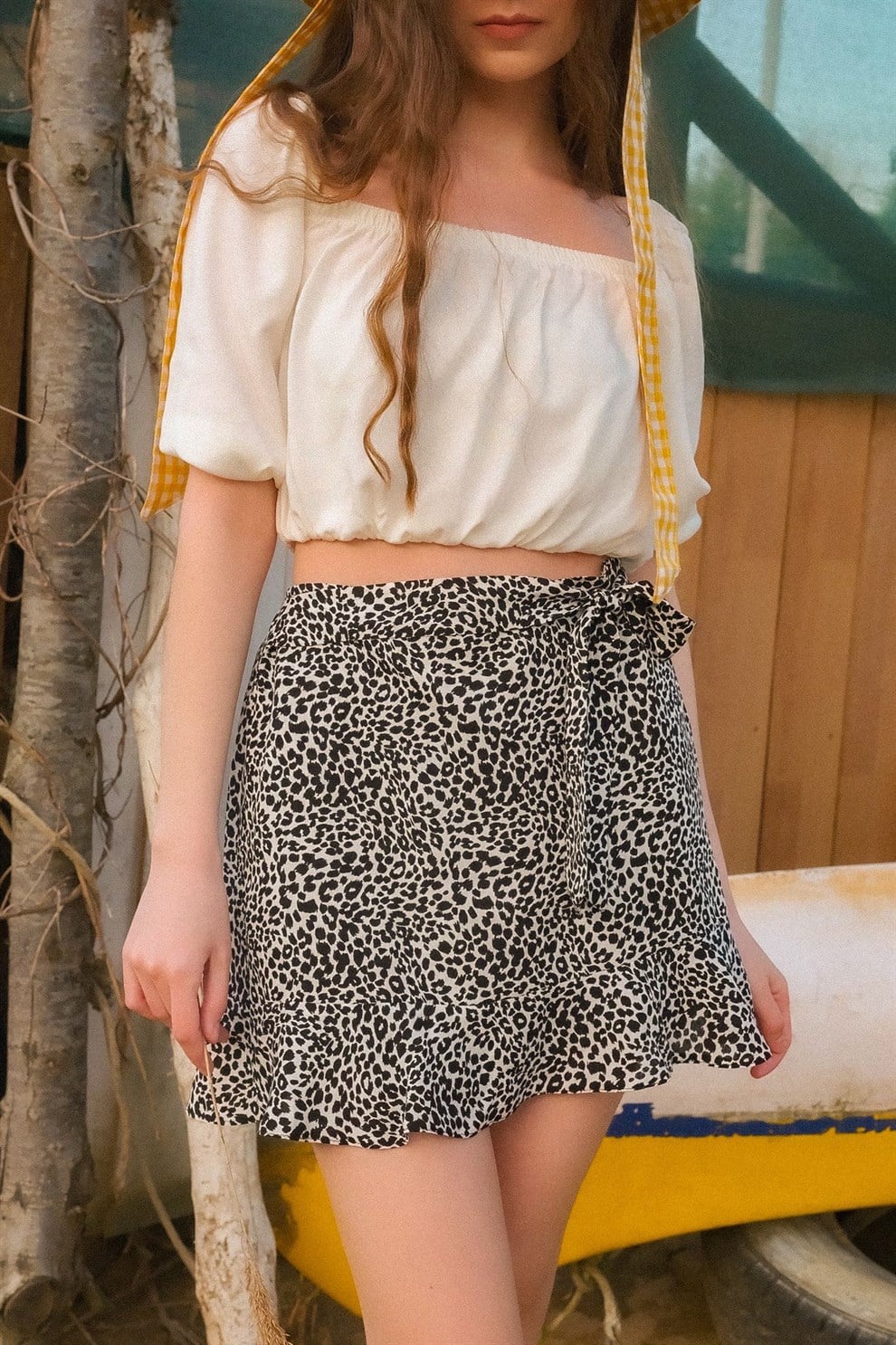 Siyah Beyaz Flory Şort Etek