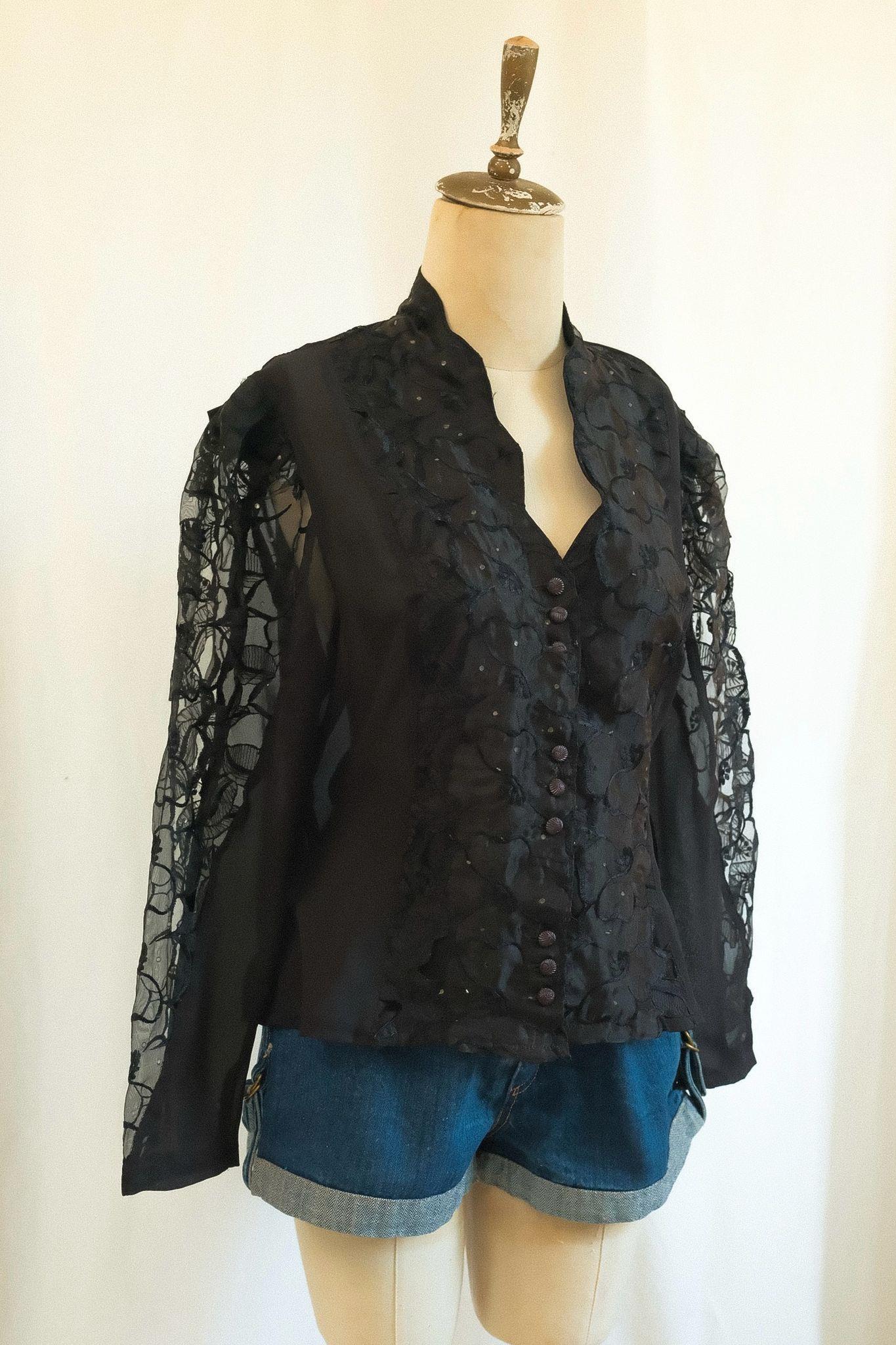 Siyah Transparan Dantelli Gömlek