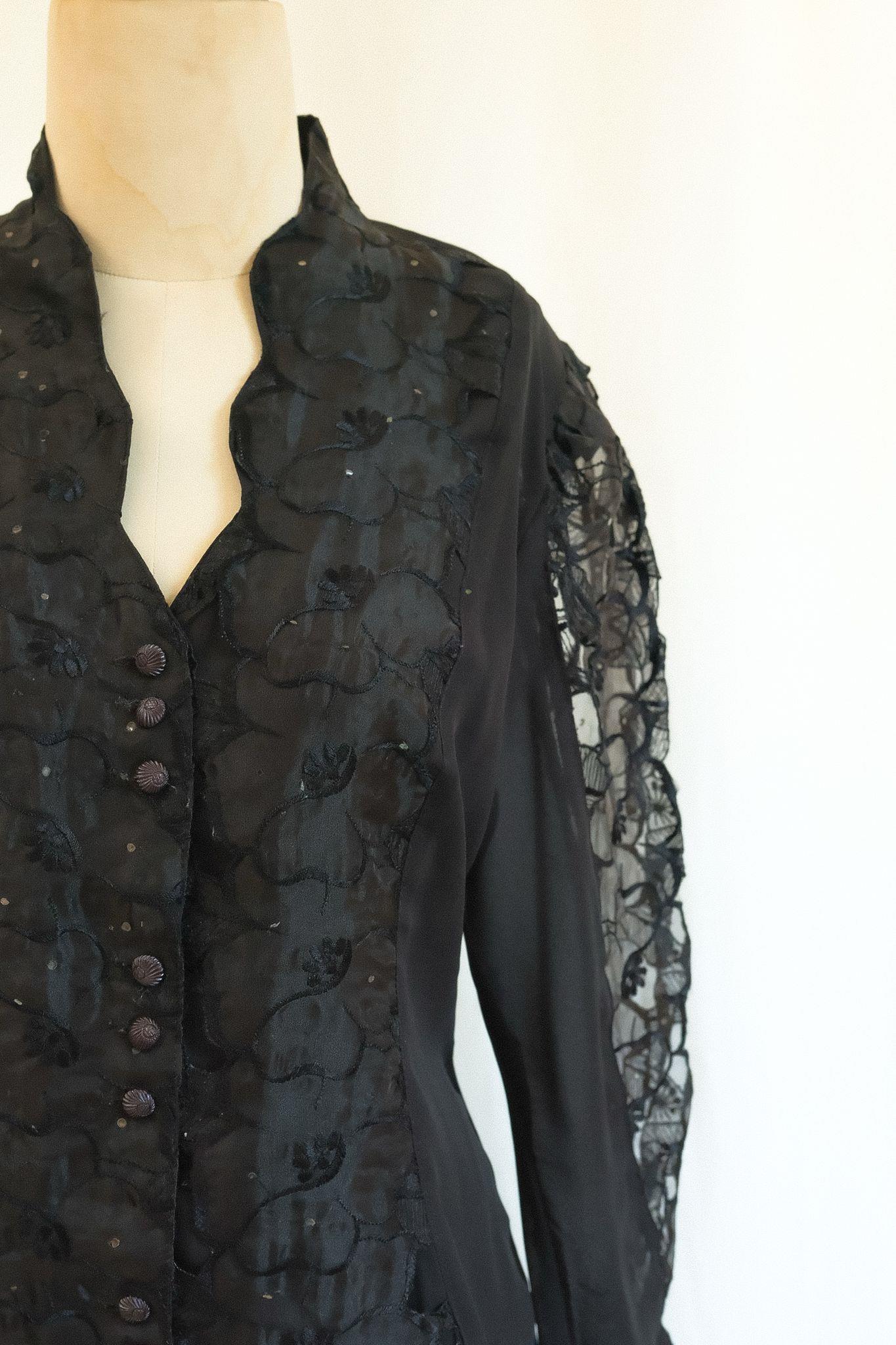 Siyah Transparan Dantelli Gömlek