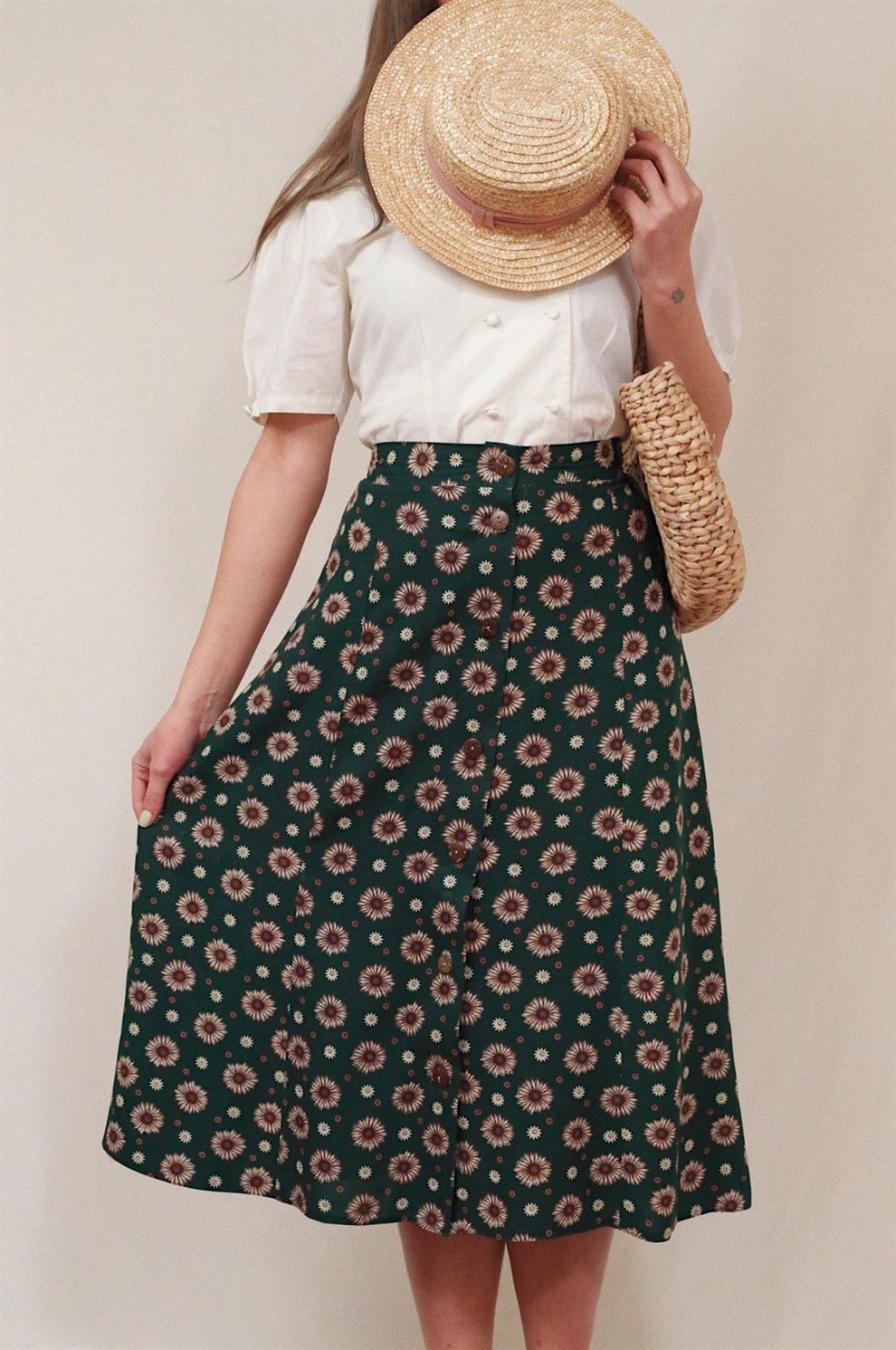Yeşil Floral Monroe Etek
