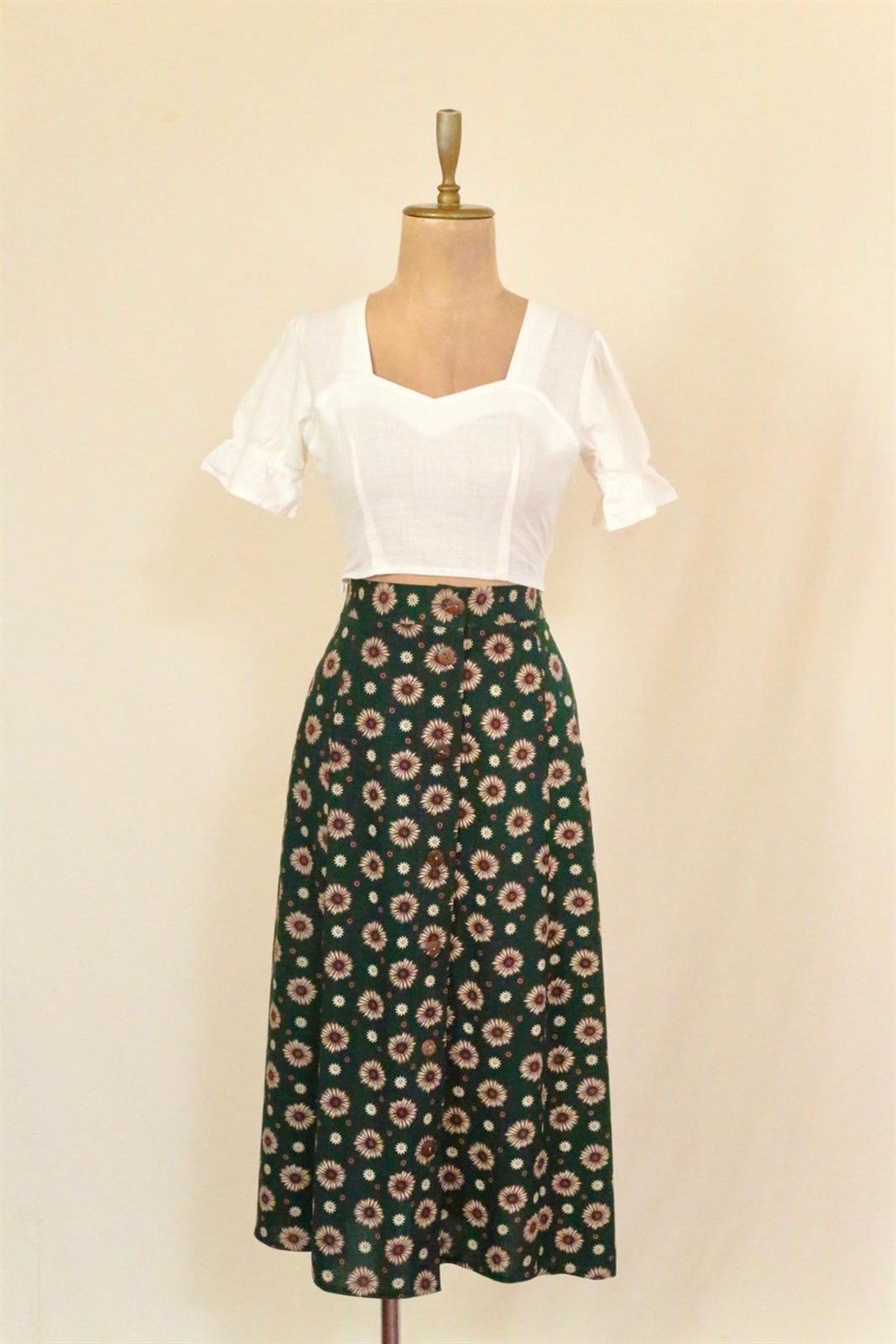 Yeşil Floral Monroe Etek