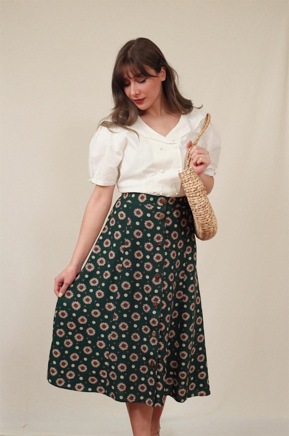 Yeşil Floral Monroe Etek