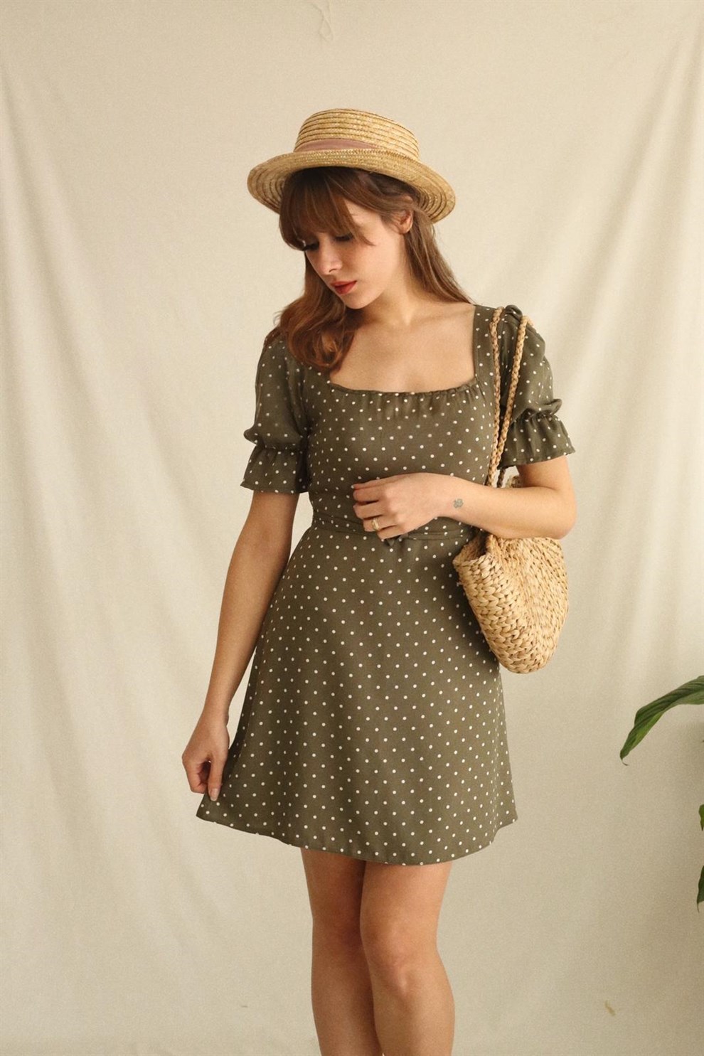 Yeşil Puantiyeli Clementine Elbise