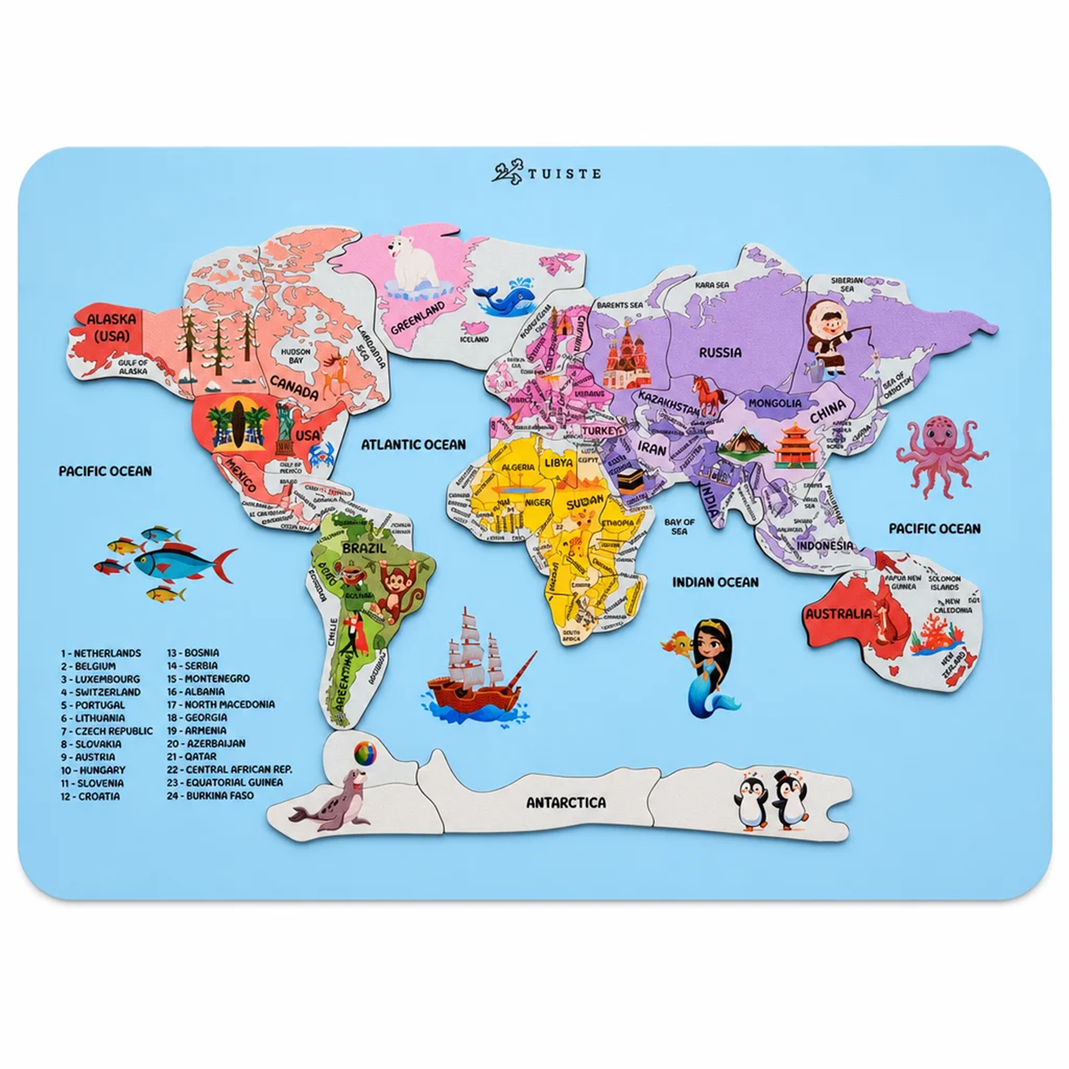 Atlas World Map Premium Ahşap Dünya Haritası Puzzle - Eğitici Coğrafya Yapbozu