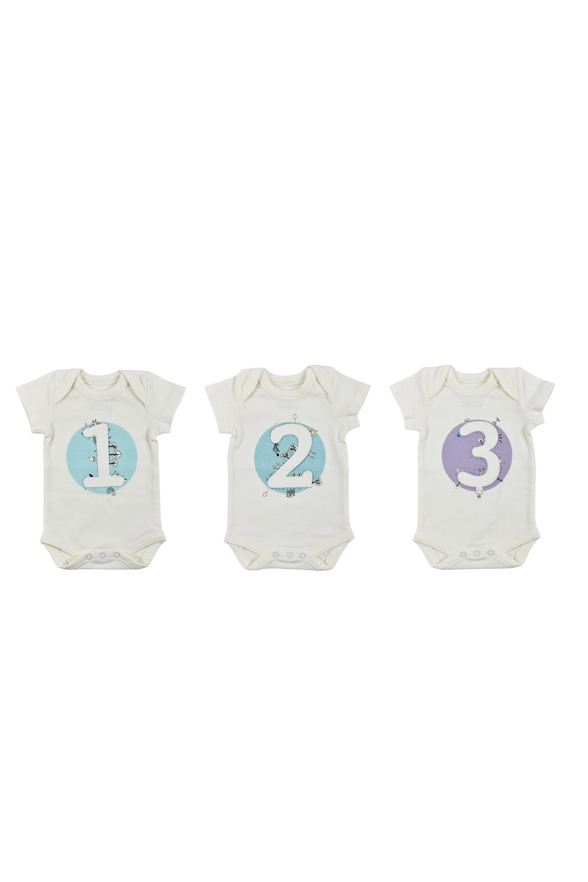 Bee Berry Kids Organik GOTS Sertifkalı 3'lü Unısex Bebek Body - 1,2,3 Ay