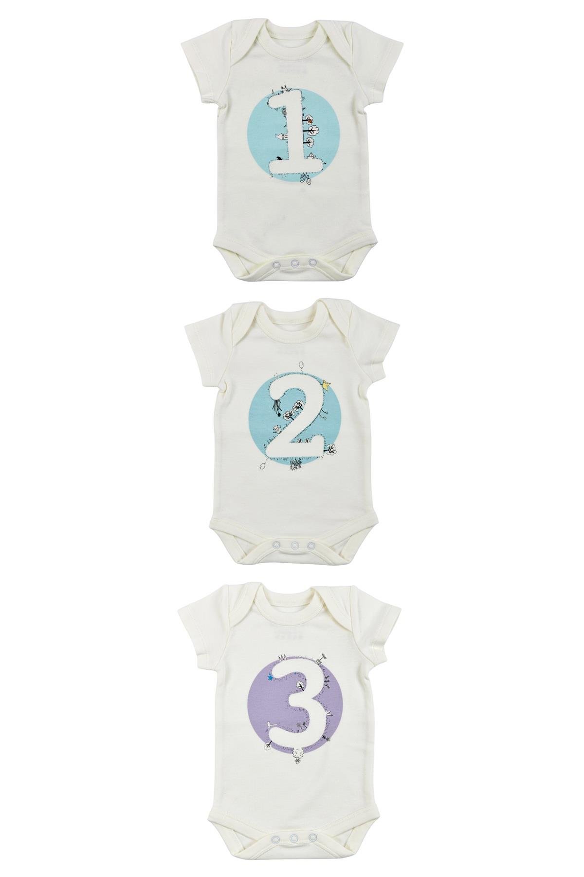 Bee Berry Kids Organik GOTS Sertifkalı 3'lü Unısex Bebek Body - 1,2,3 Ay
