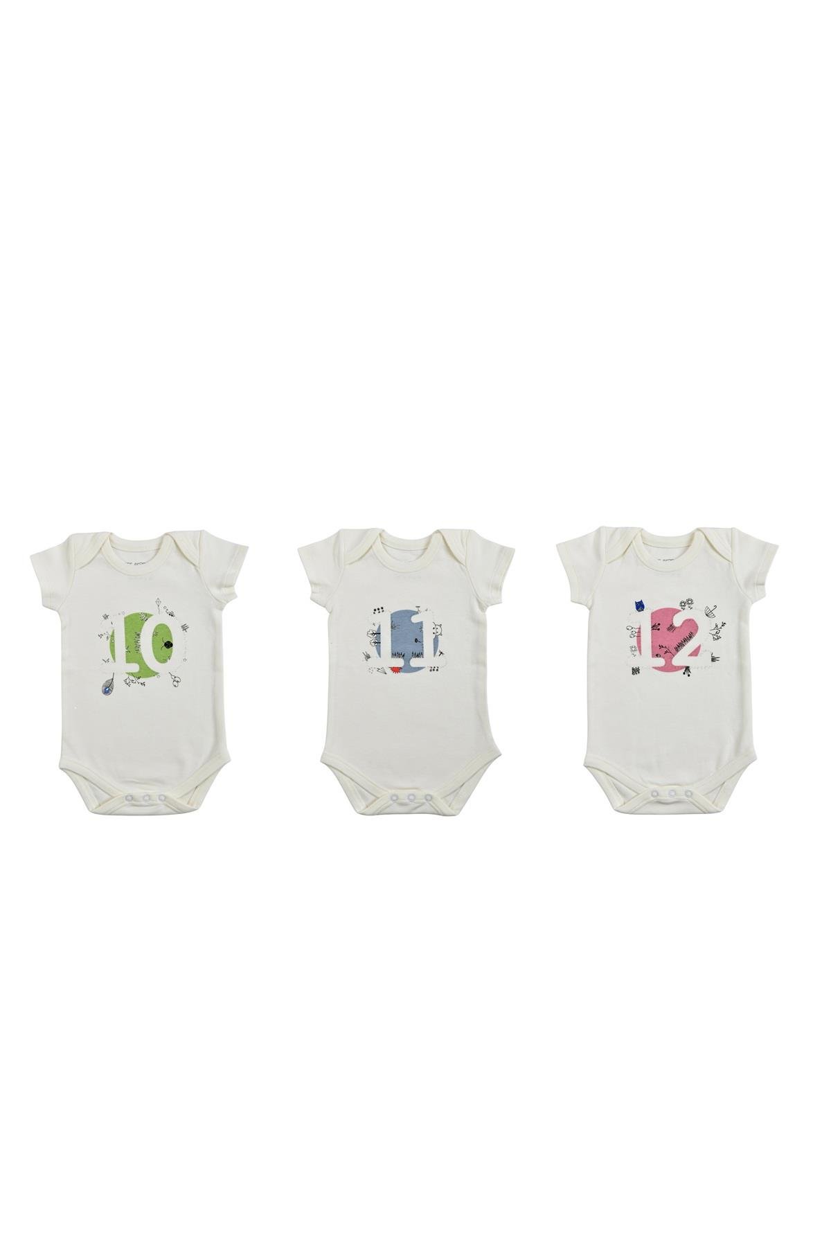 Bee Berry Kids Organik GOTS Sertifkalı 3'lü Unısex Bebek Body - 10,11,12 Ay