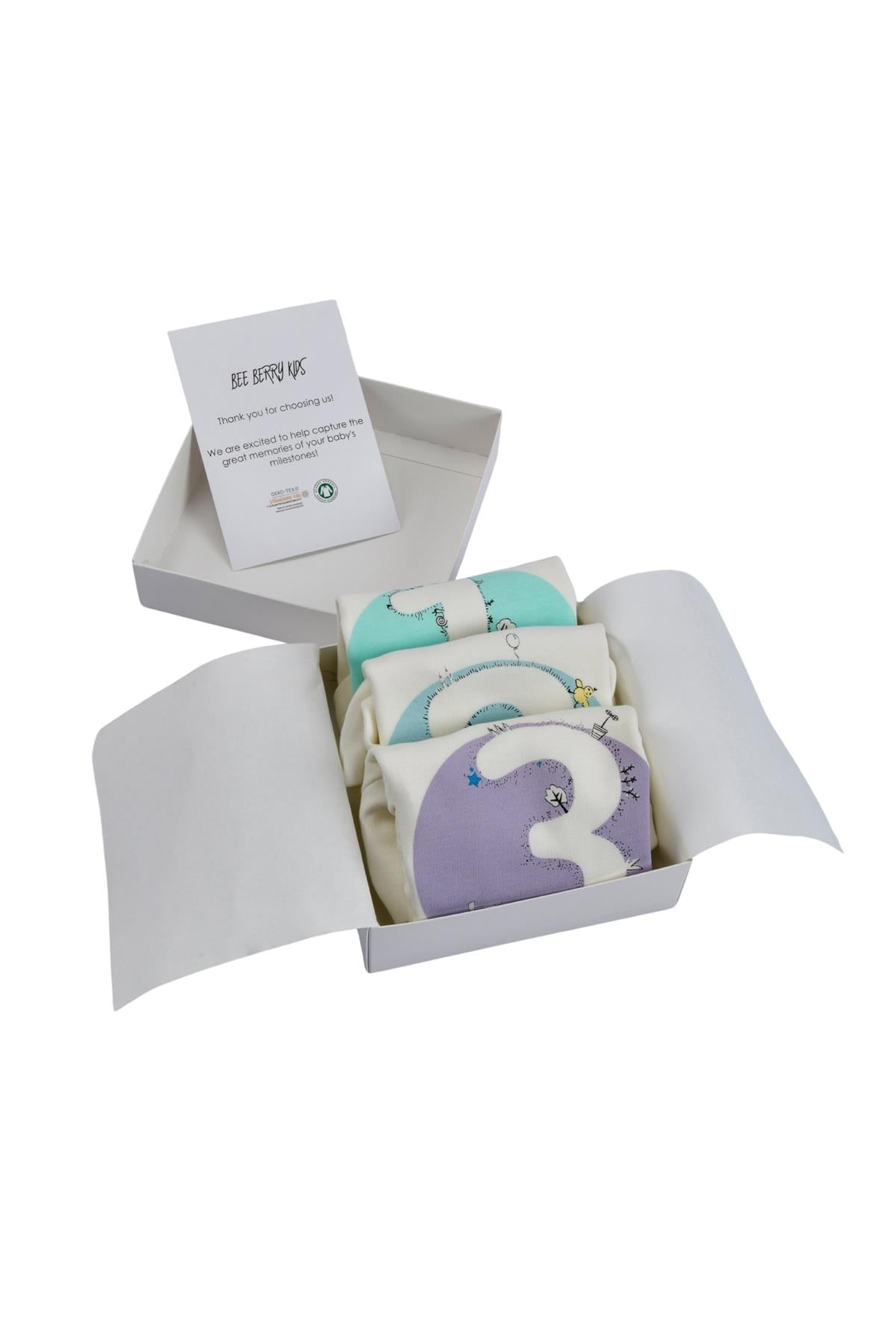 Bee Berry Kids Organik GOTS Sertifkalı 3'lü Unısex Bebek Body - 1,2,3 Ay