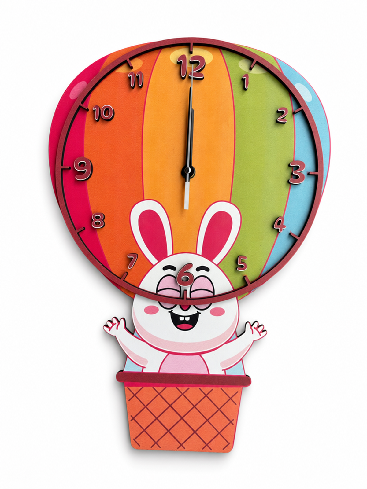 Bunny Balloon Tavşan Temalı Ahşap Duvar Saati