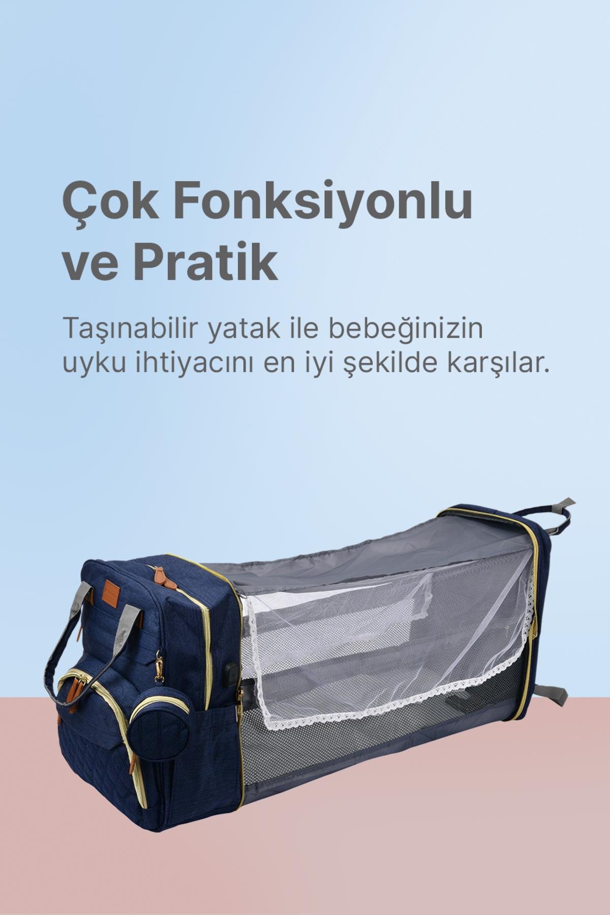 Çok Fonksiyonlu Lacivert Anne-Bebek Bakım Çantası