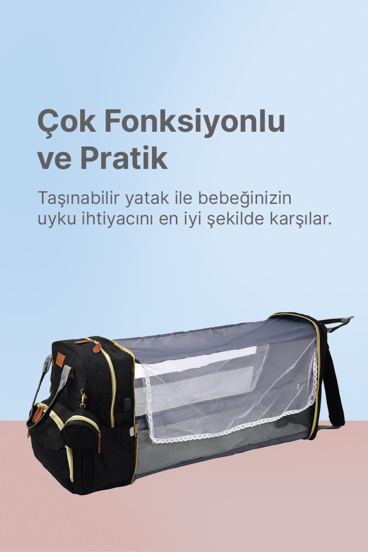 Çok Fonksiyonlu Siyah Anne-Bebek Bakım Çantası