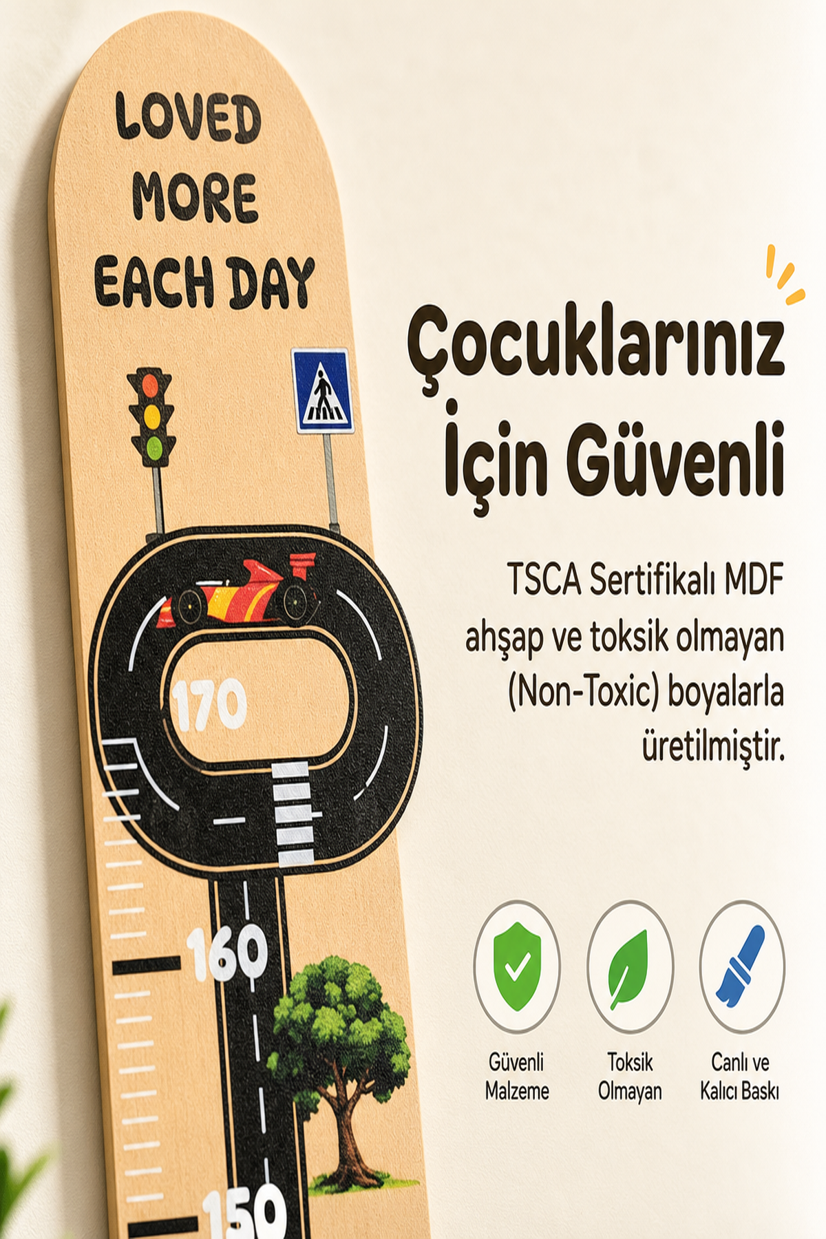 Grand Prix Adventure Premium Ahşap Çocuk Boy Ölçüm Cetveli