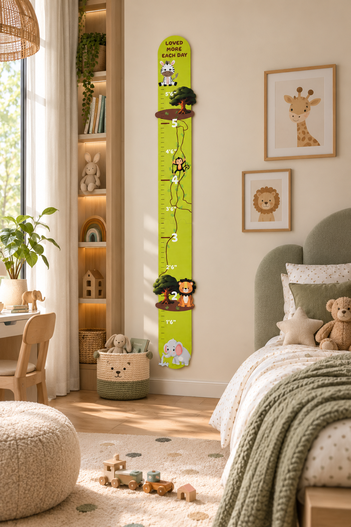 Jungle Safari Premium Ahşap Çocuk Boy Ölçüm Cetveli