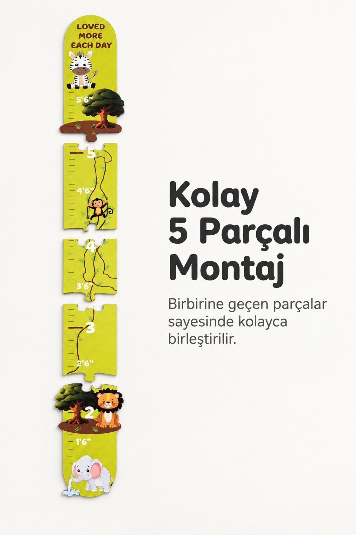 Jungle Safari Premium Ahşap Çocuk Boy Ölçüm Cetveli