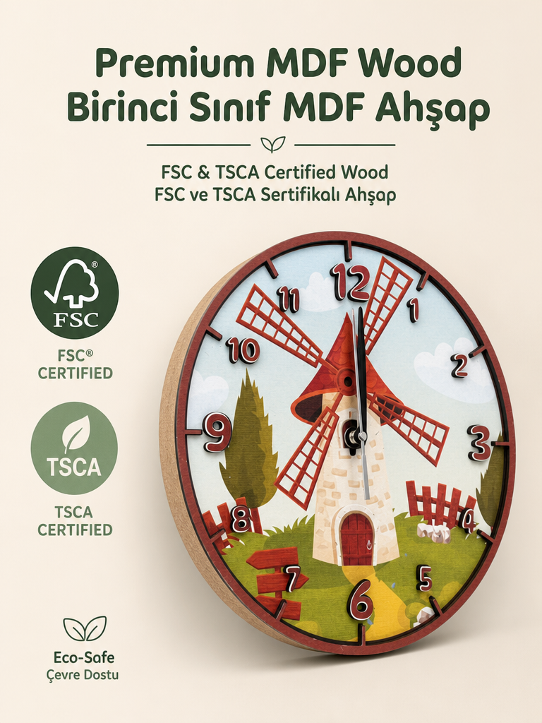 Little Mill Ahşap Duvar Saati