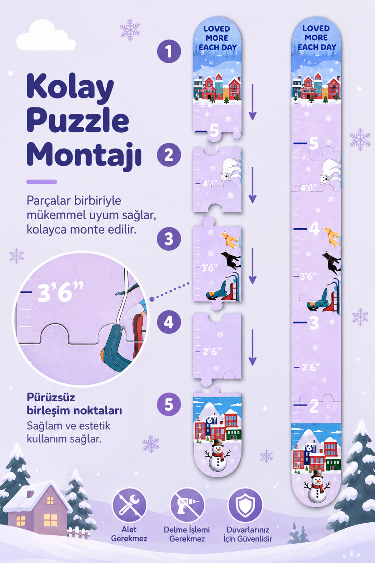Nordic Winter Ahşap Çocuk Boy Ölçüm Cetveli