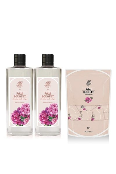 Bouquet 2 adet 270 Ml Kolonya ve 50'li Kolonyalı Mendil Seti