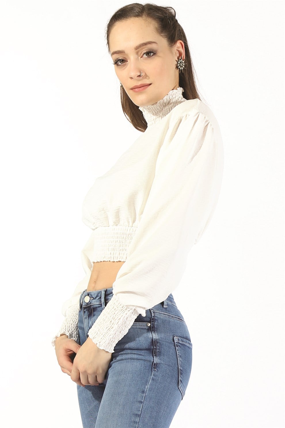 BBL Büzgülü Crop Bluz 6002 BEYAZBBL Büzgülü Crop Bluz 6002 BEYAZ