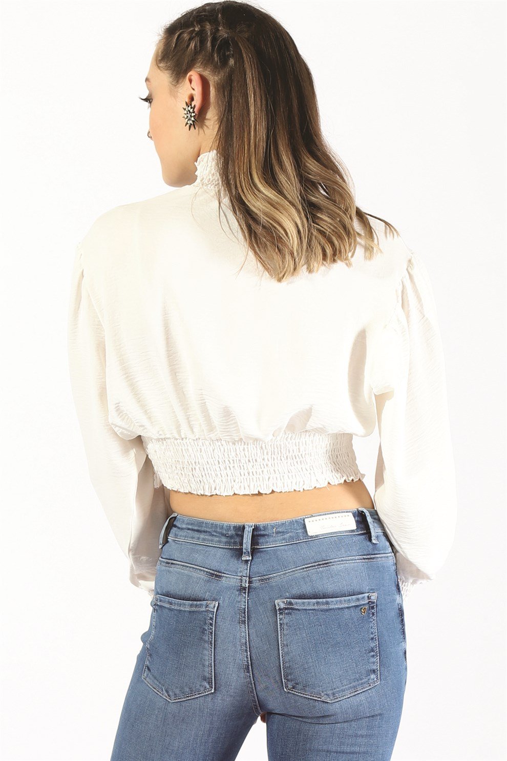 BBL Büzgülü Crop Bluz 6002 BEYAZBBL Büzgülü Crop Bluz 6002 BEYAZ
