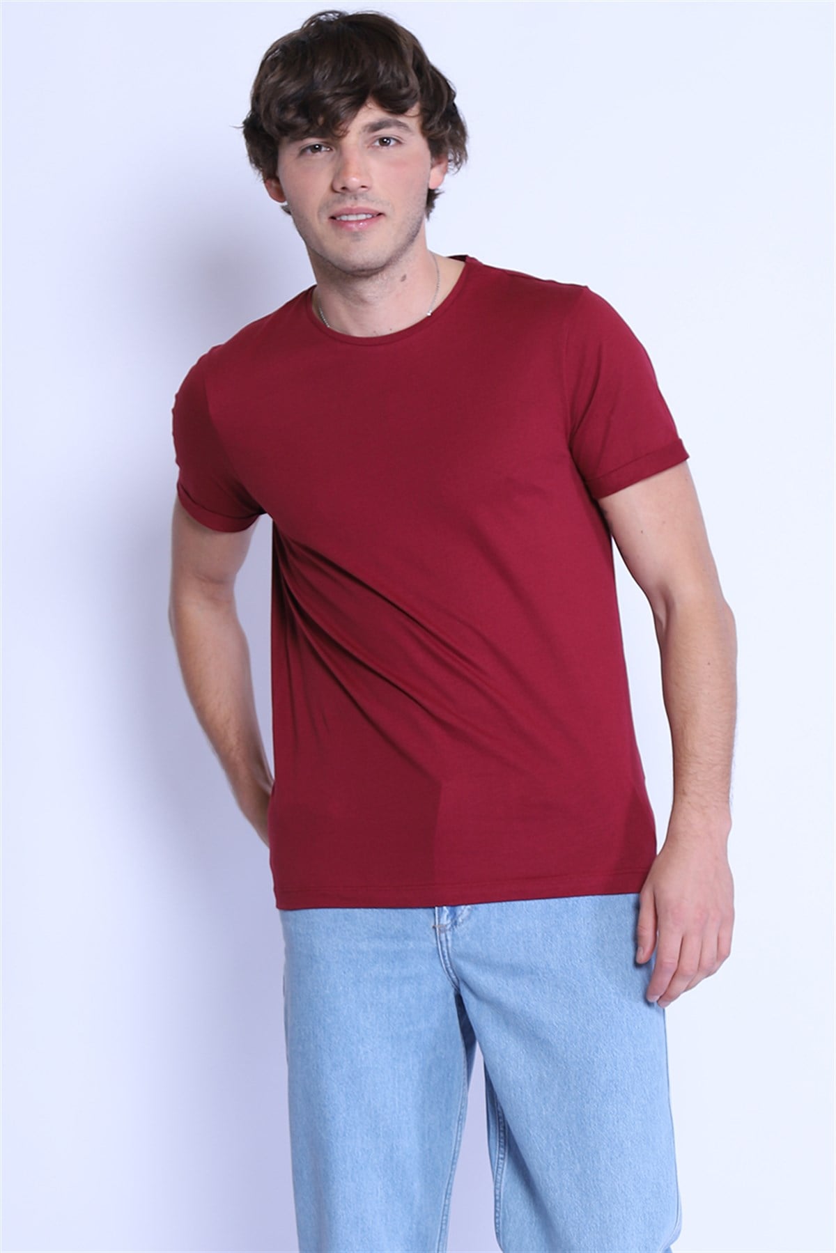 Erkek   Bisiklet Yaka Tshirt Ets 1828 BORDOErkek   Bisiklet Yaka Tshirt Ets 1828 BORDO
