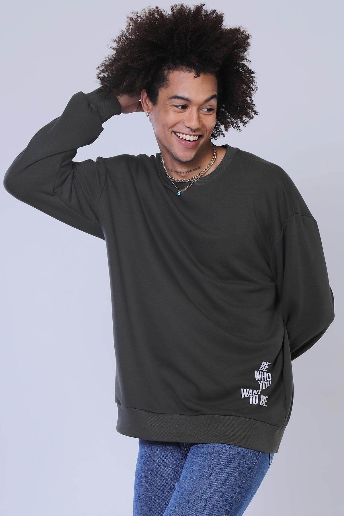 Erkek Oversize Sweatshirt Esw 1800 HAKİErkek Oversize Sweatshirt Esw 1800 HAKİ