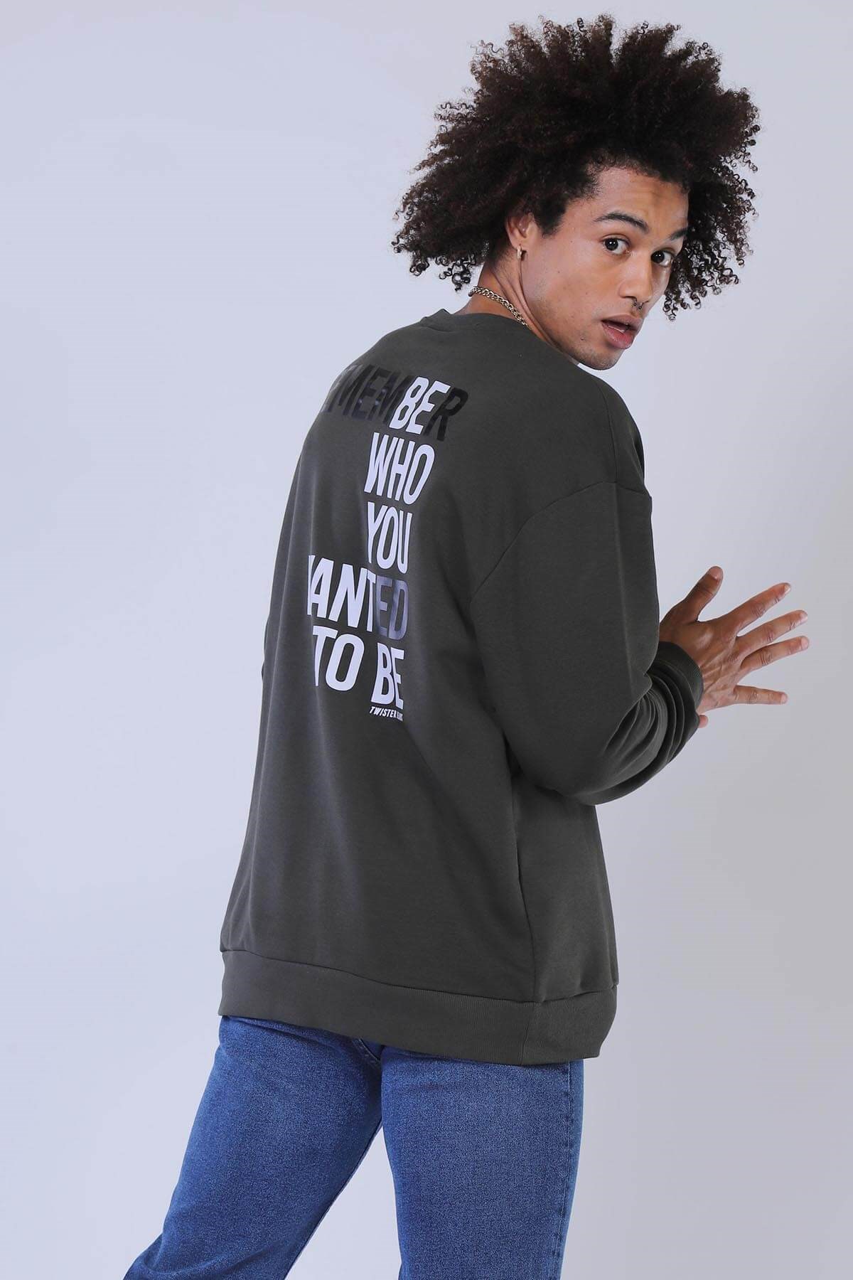 Erkek Oversize Sweatshirt Esw 1800 HAKİErkek Oversize Sweatshirt Esw 1800 HAKİ