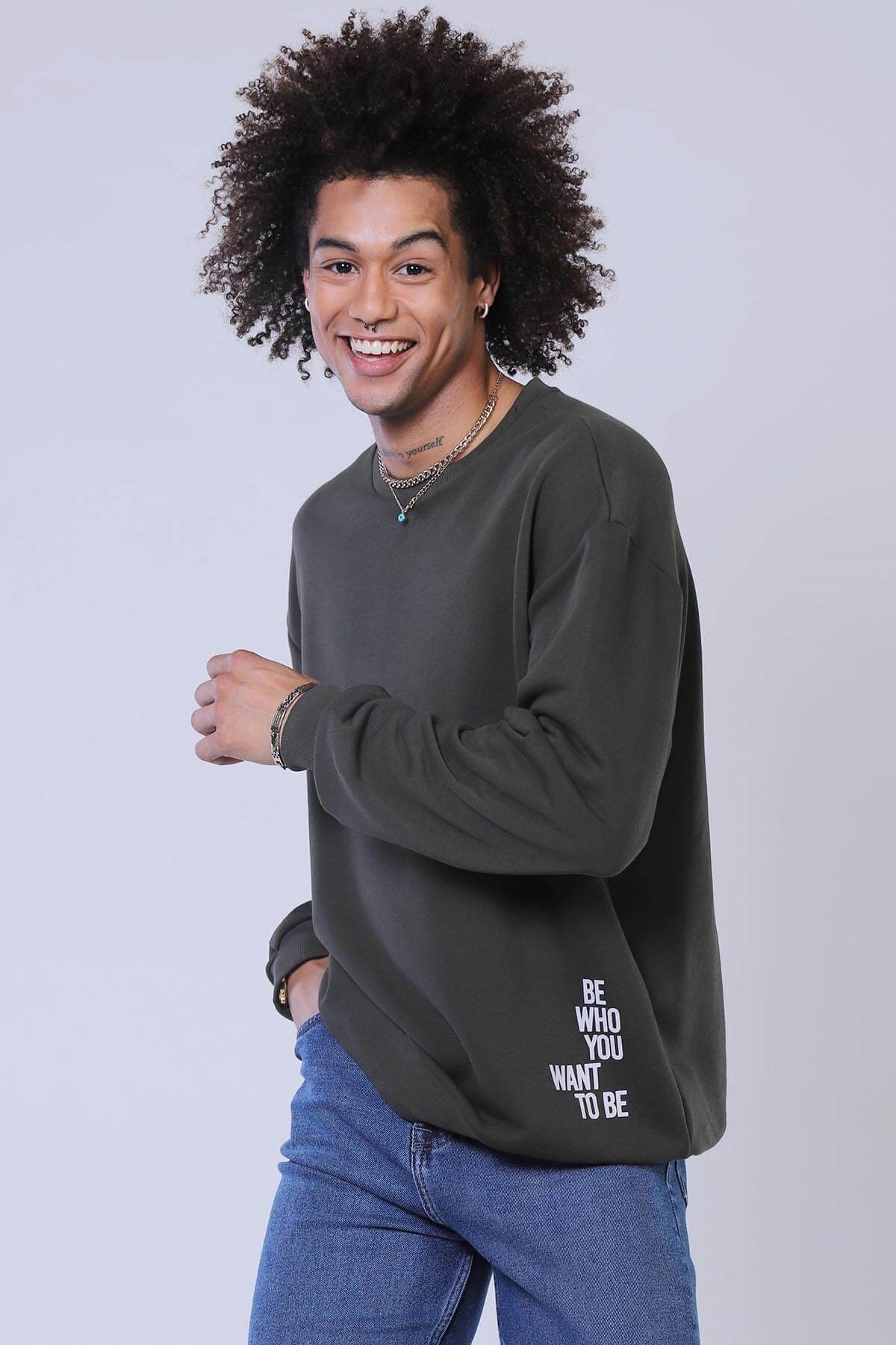 Erkek Oversize Sweatshirt Esw 1800 HAKİErkek Oversize Sweatshirt Esw 1800 HAKİ