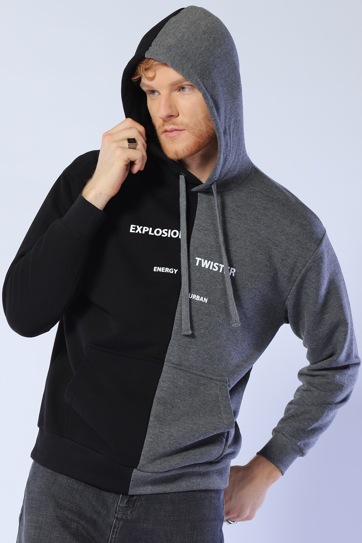 Erkek Oversize Sweatshirt Esw 1796 SIYAH-GRİMELANJErkek Oversize Sweatshirt Esw 1796 SIYAH-GRİMELANJ