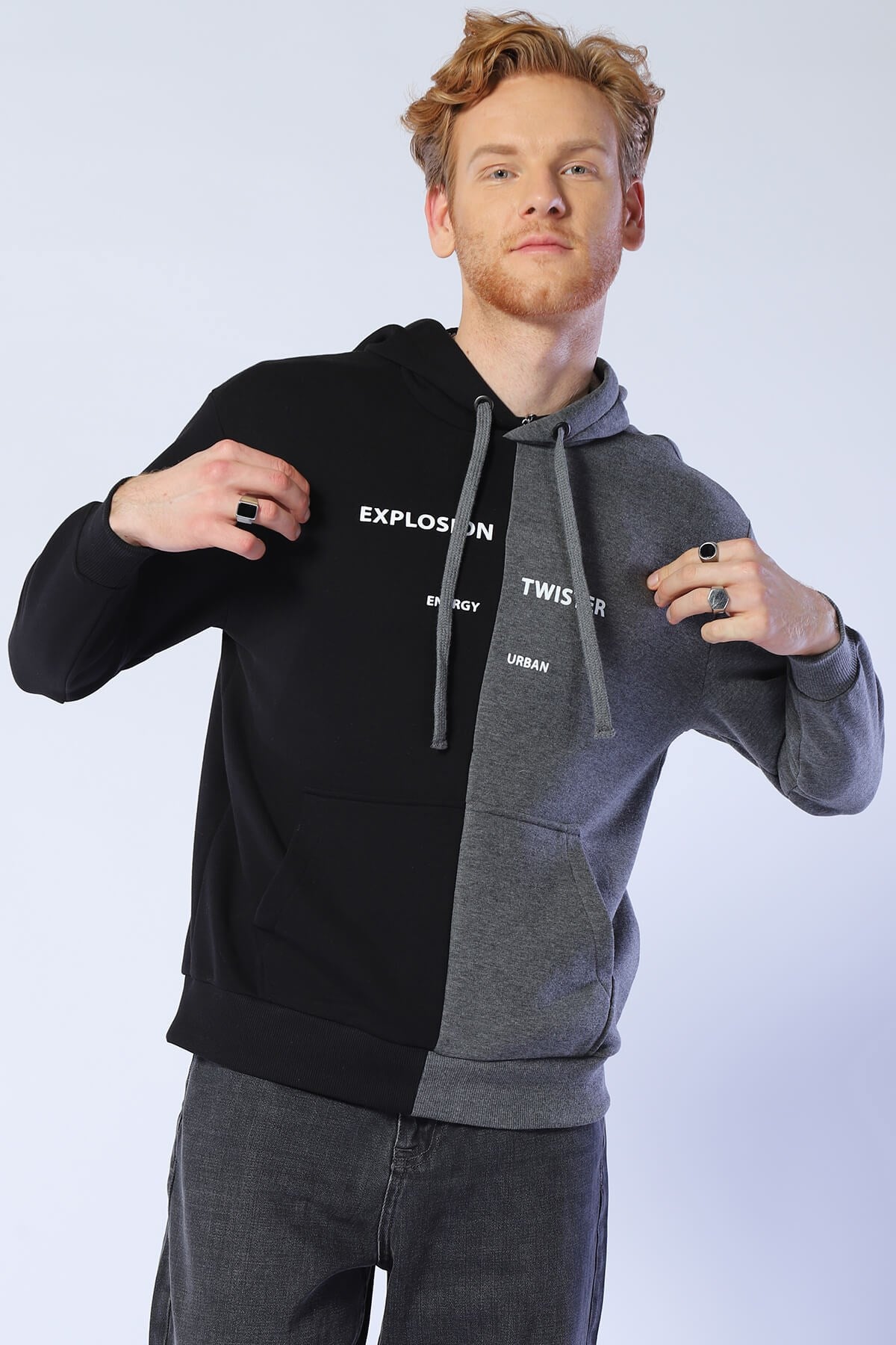Erkek Oversize Sweatshirt Esw 1796 SIYAH-GRİMELANJErkek Oversize Sweatshirt Esw 1796 SIYAH-GRİMELANJ