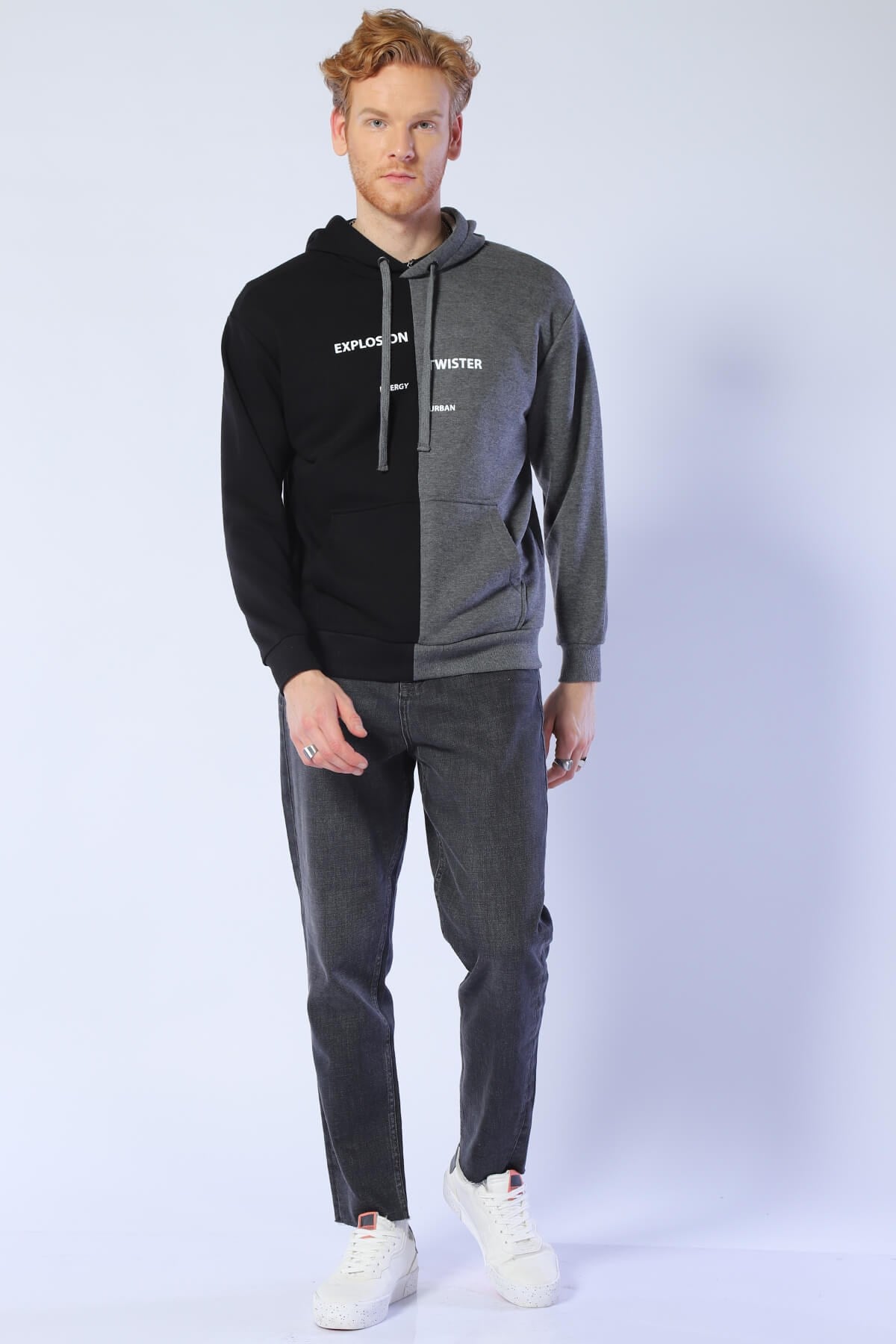 Erkek Oversize Sweatshirt Esw 1796 SIYAH-GRİMELANJErkek Oversize Sweatshirt Esw 1796 SIYAH-GRİMELANJ