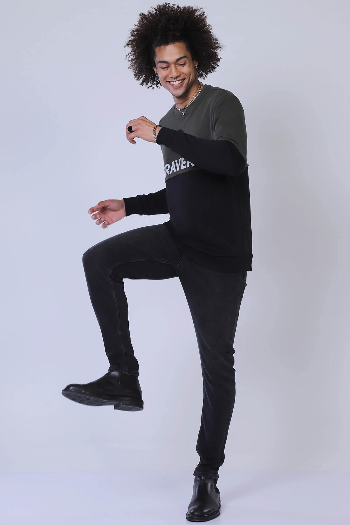 Erkek Relaxed Sweatshirt Esw 1798 HAKI-SIYAHErkek Relaxed Sweatshirt Esw 1798 HAKI-SIYAH