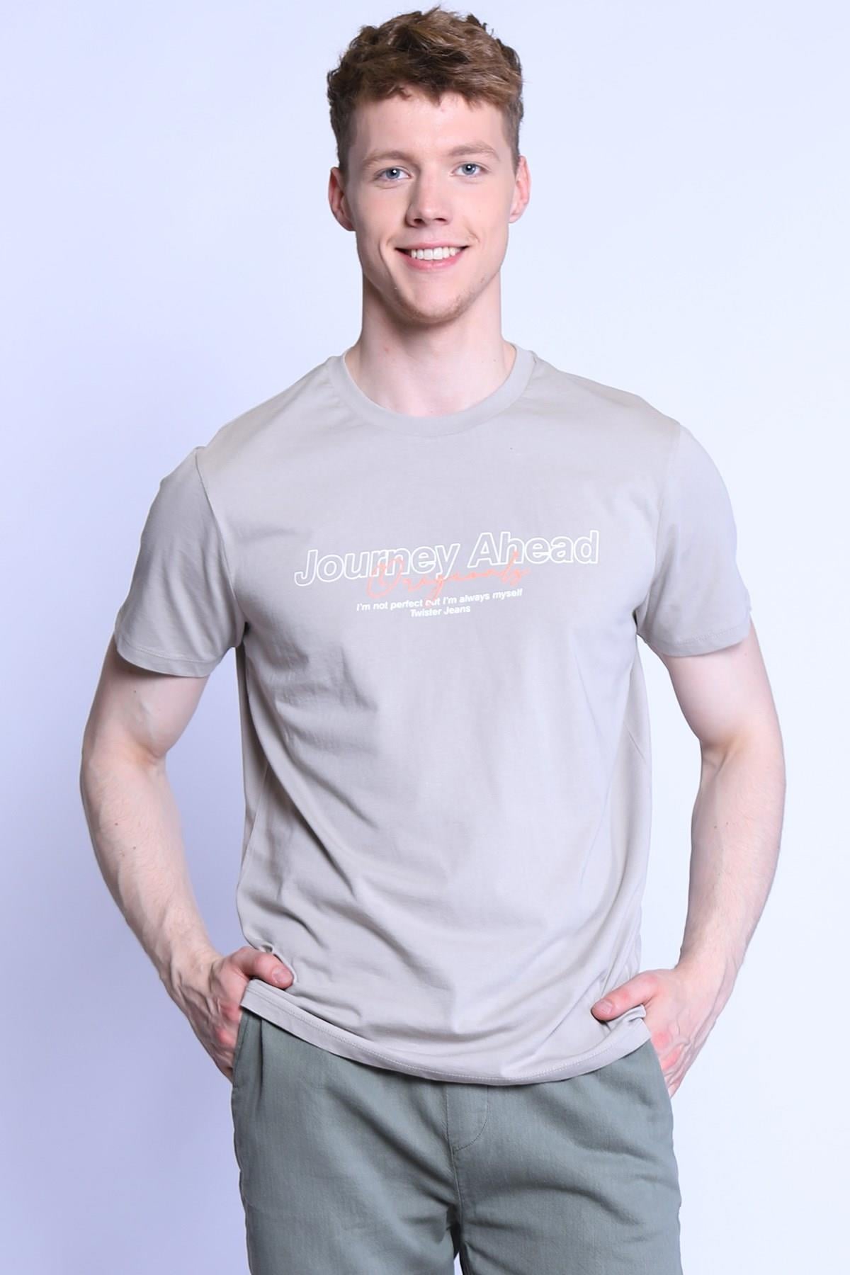 Erkek Slim Fit  Bisiklet Yaka Tshirt Ets 2155 BEJErkek Slim Fit  Bisiklet Yaka Tshirt Ets 2155 BEJ