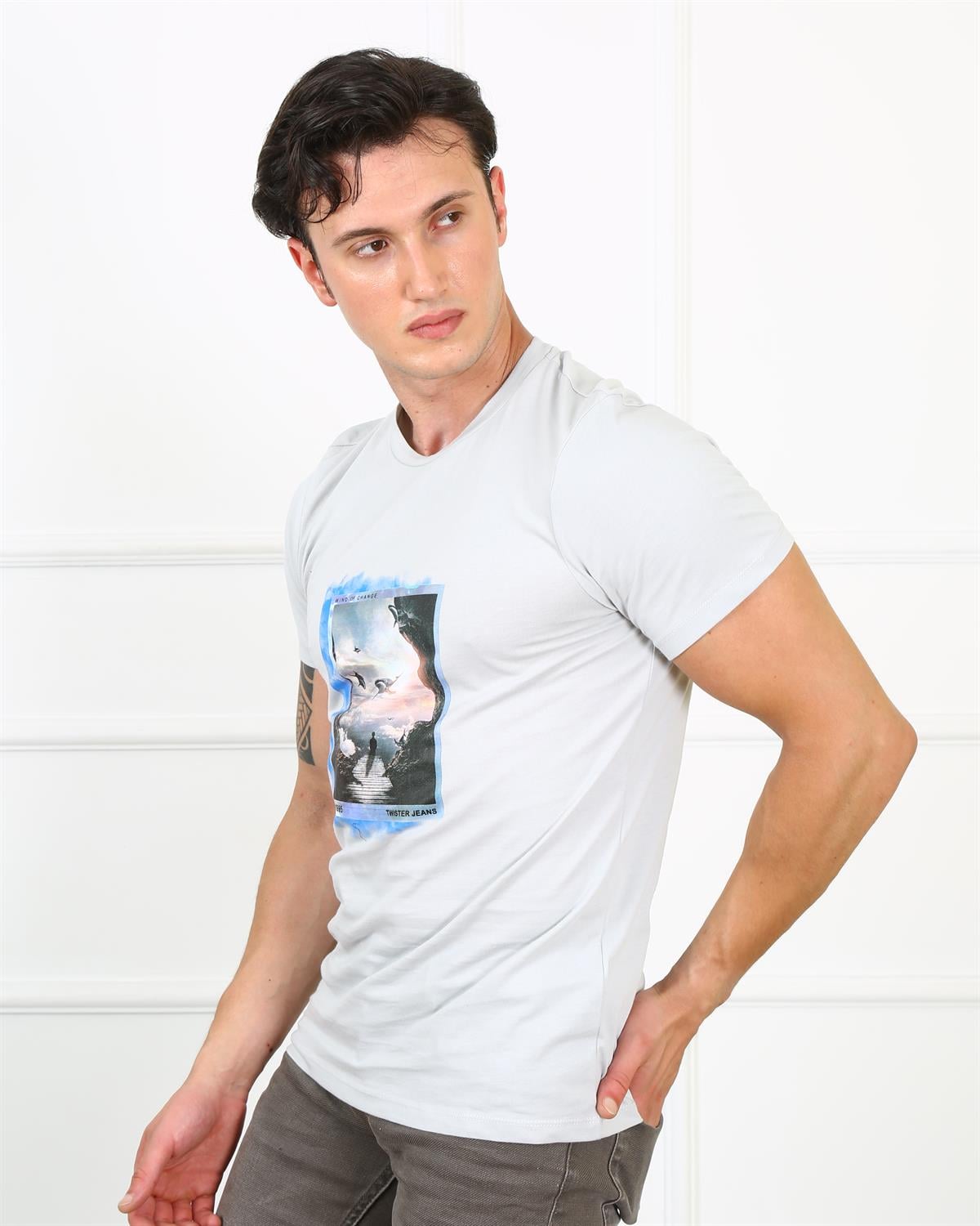 Erkek Slim Fit  Bisiklet Yaka Tshirt Ets 2153 GRIErkek Slim Fit  Bisiklet Yaka Tshirt Ets 2153 GRI