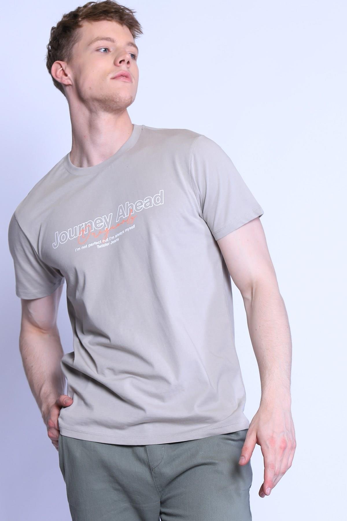 Erkek Slim Fit  Bisiklet Yaka Tshirt Ets 2155 BEJErkek Slim Fit  Bisiklet Yaka Tshirt Ets 2155 BEJ