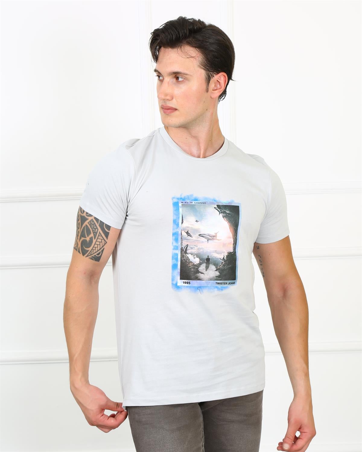 Erkek Slim Fit  Bisiklet Yaka Tshirt Ets 2153 GRIErkek Slim Fit  Bisiklet Yaka Tshirt Ets 2153 GRI